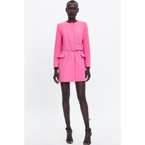 NWT Zara Blogger Pink Belted Frock Coat.